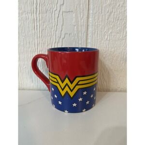 Wonder Woman Ceramic Coffee Mug Red Blue Yellow Stars DC Comics